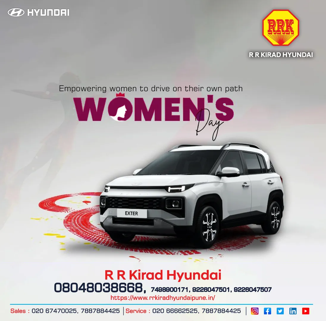 Empowering women to drive on their own path Happy Womenโs Day. R R Kirad Hyundai, Hadapsar, Pune