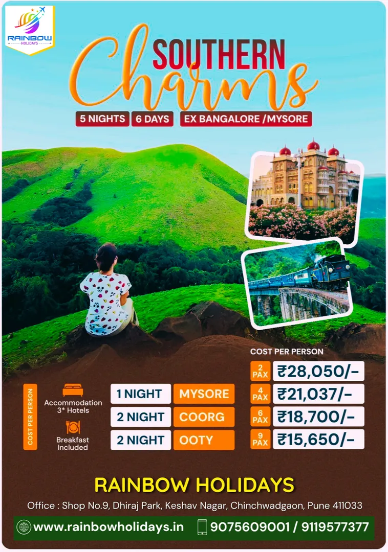 South India Tour from Pune: Mysore, Coorg & Ooty 5N/6D at best price. Book now with Rainbow Holidays