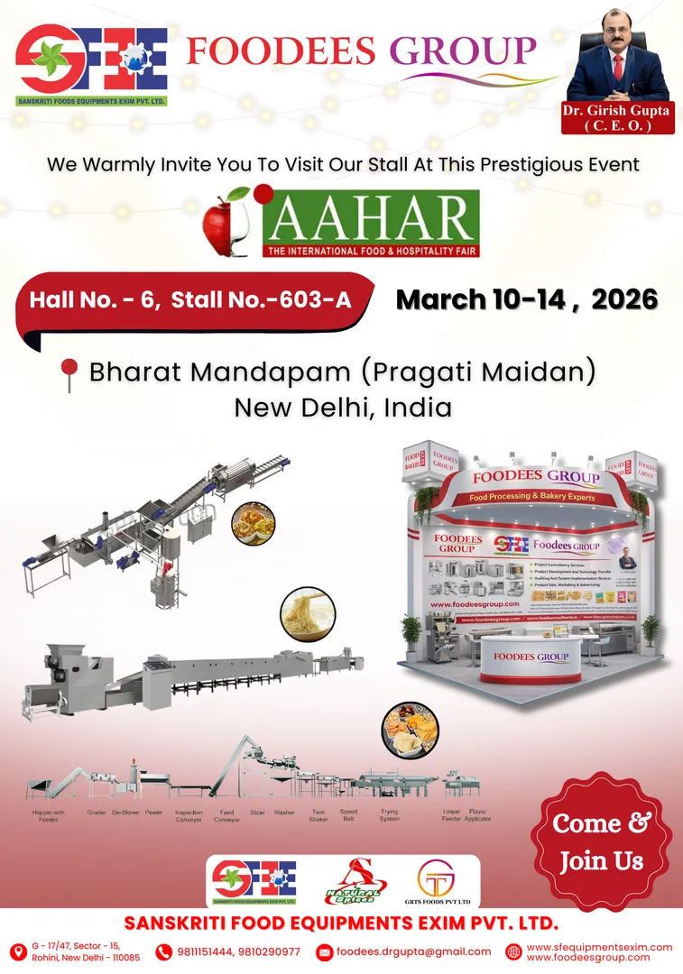 AAHAR 2026 food exhibition India, food processing machinery India, snack production machine