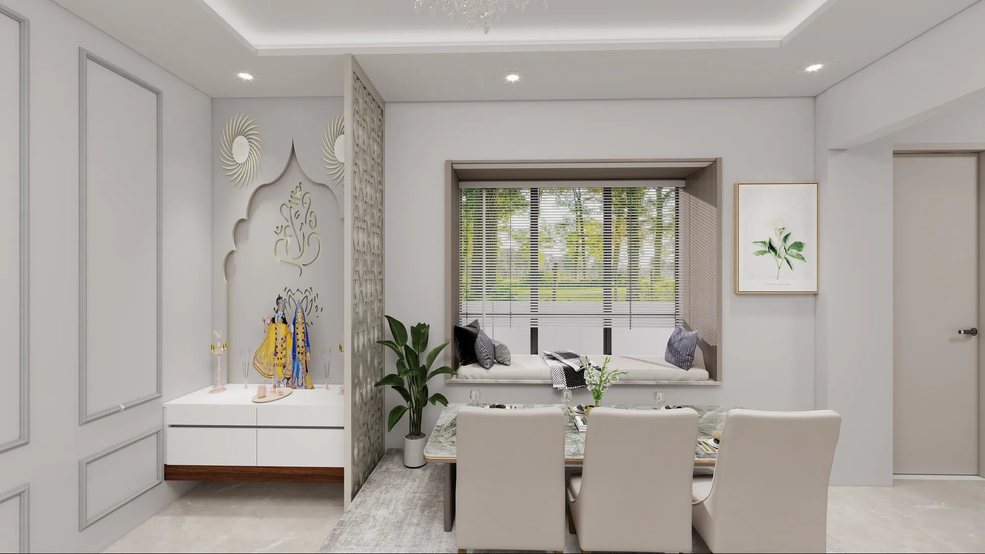 "Where devotion meets daily living. A serene mandir corner that fills the home with peace and positi...
