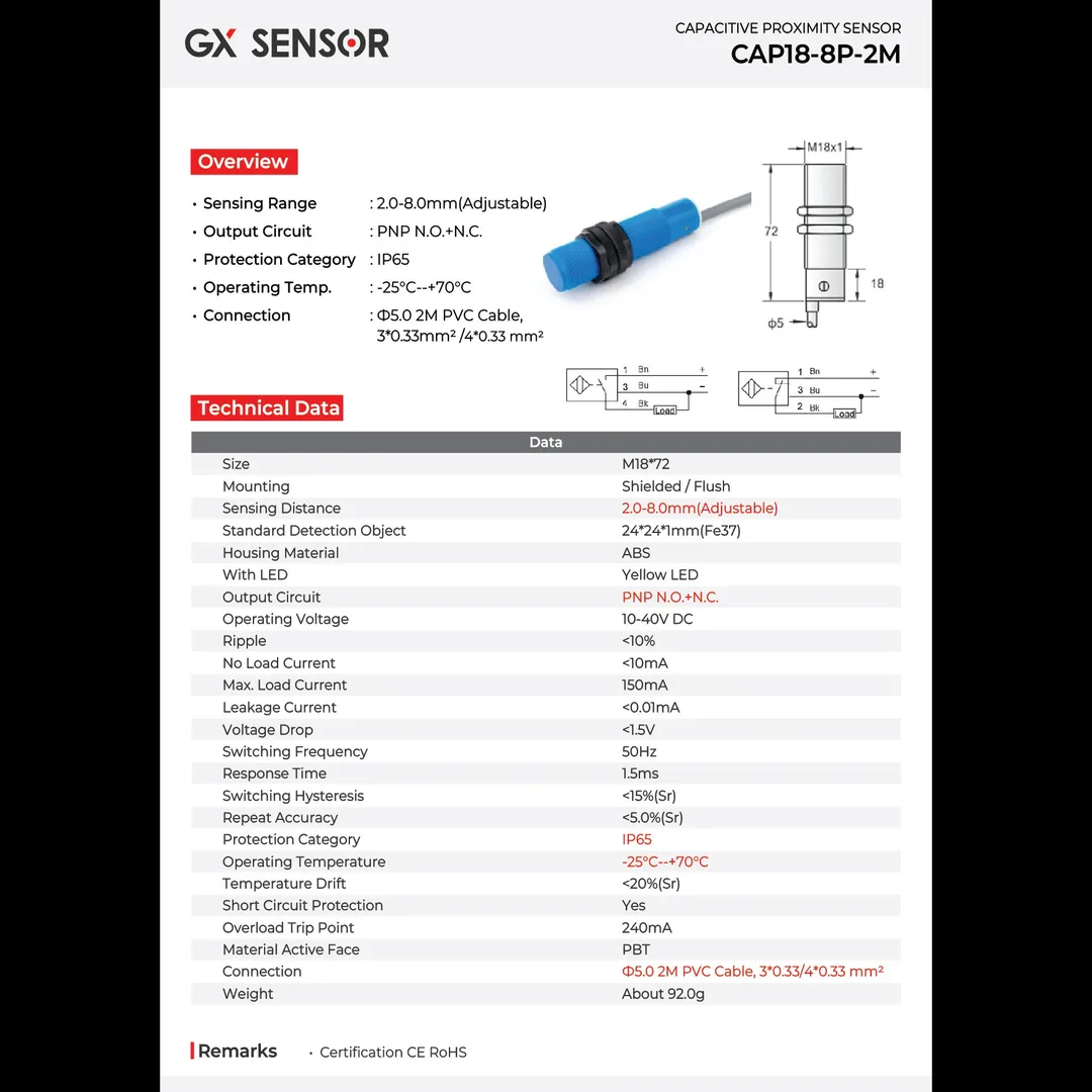 Capacitive Proximity Sensor CAP18-8P-2M