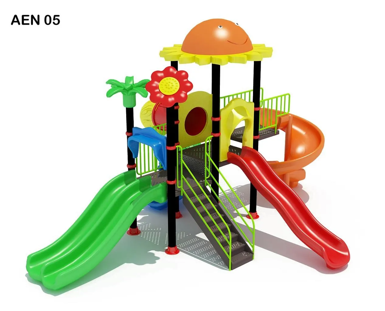 Multiple Slides:
Includes three different slides:
A straight red slide
A gentle green double slide
A...