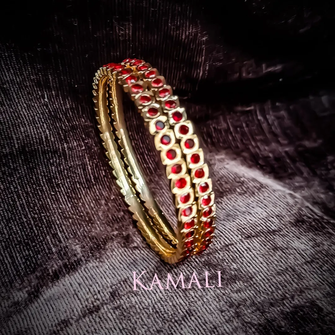 Red stone bangles
Artificial Gold Plated Impon Jewellery
For full image follow us on YouTube chann...