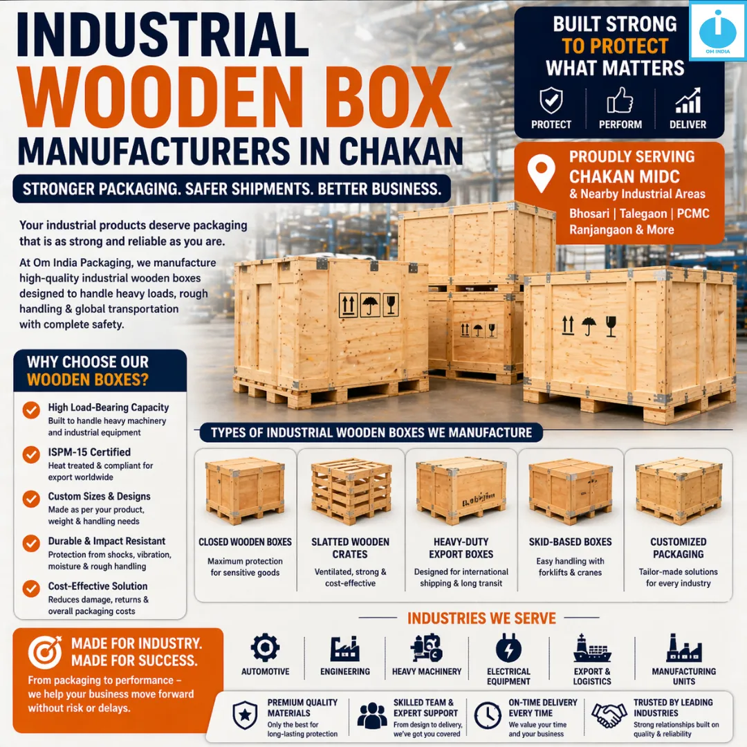 Industrial Wooden Box Manufacturers in Chakan | Reliable Export Packaging by Om India Packaging