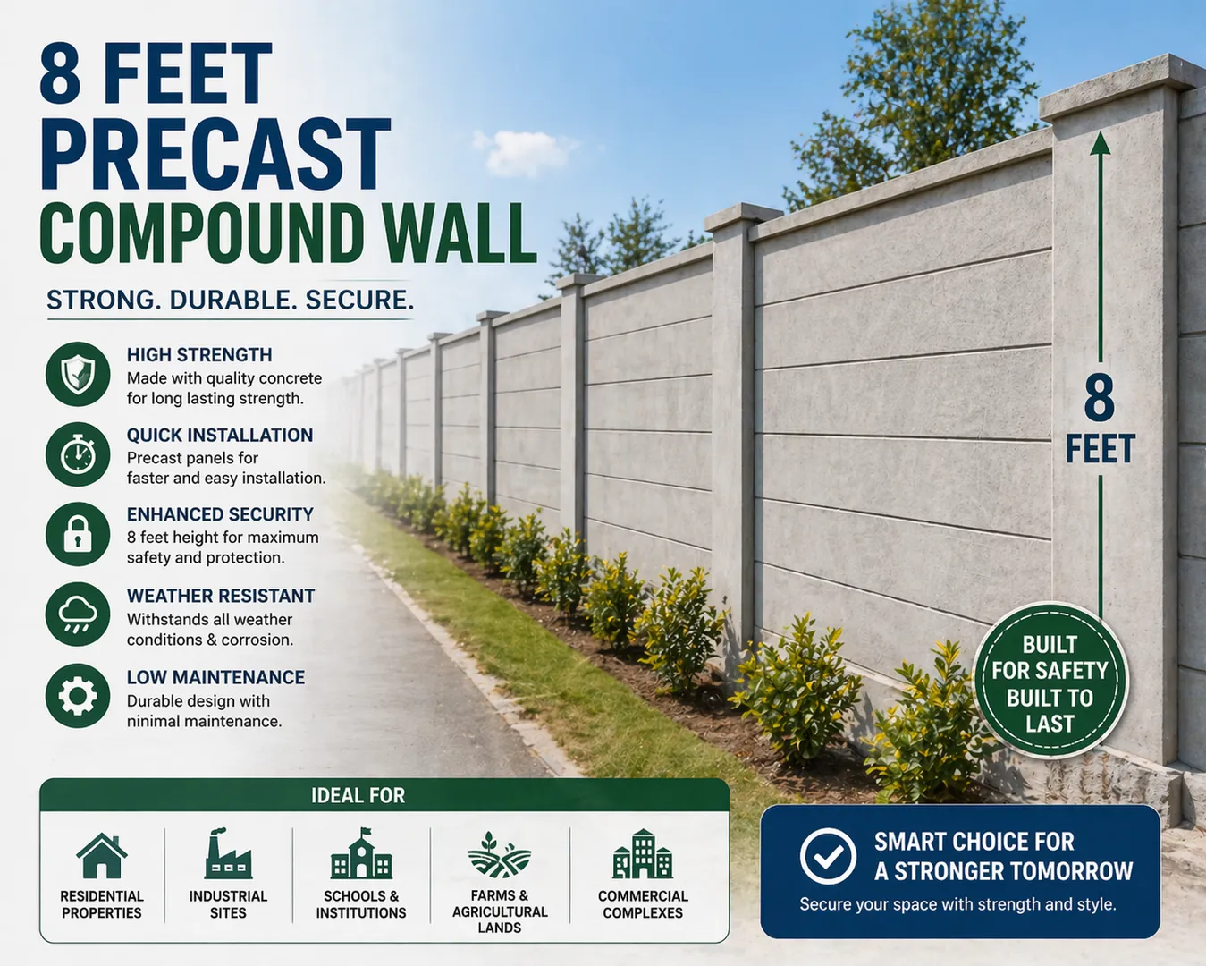 8 Feet Precast Compound Wall in Nashik – Enhanced Security for Large Properties