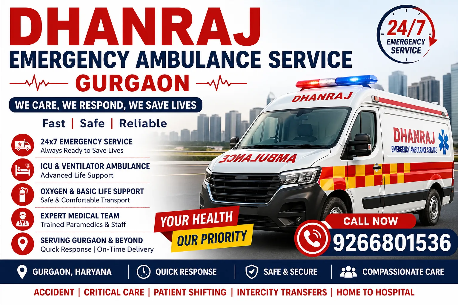 Gurgaon Emergency Ambulance service-24/7
