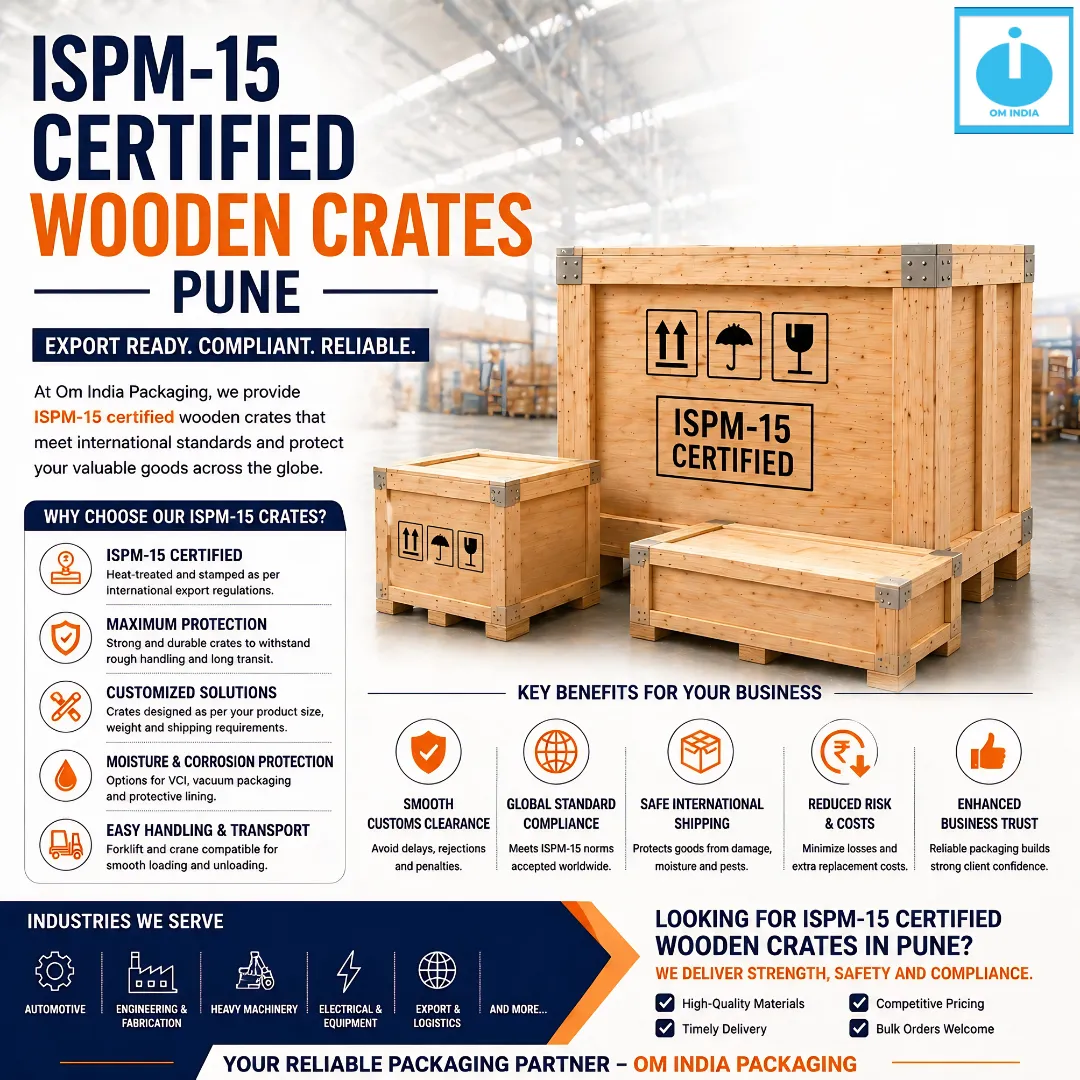 ISPM-15 Certified Wooden Crates in Pune | Export-Ready Packaging by Om India Packaging