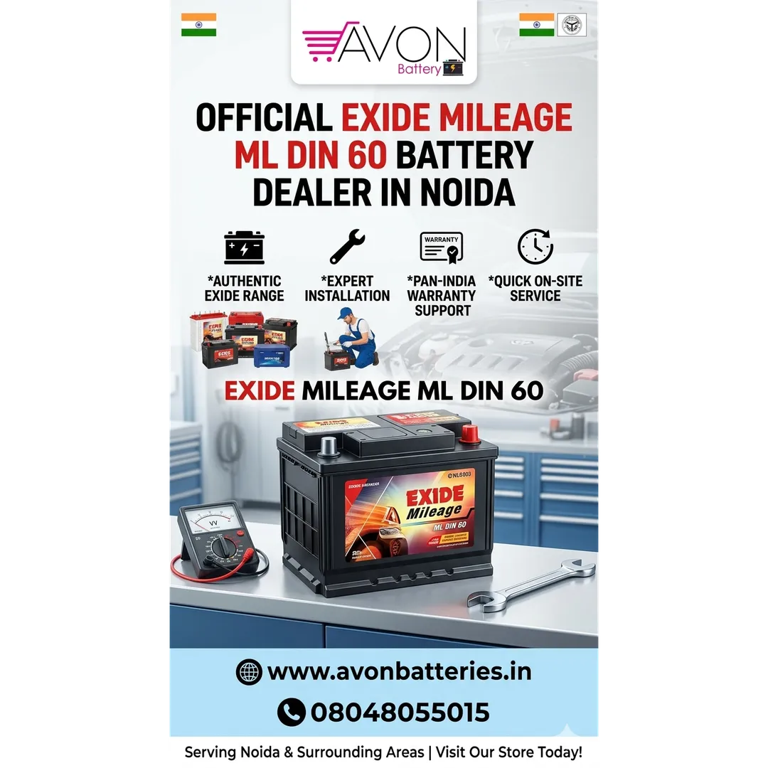 Exide Mileage ML DIN 60 Battery Dealer in Noida | Avon Battery