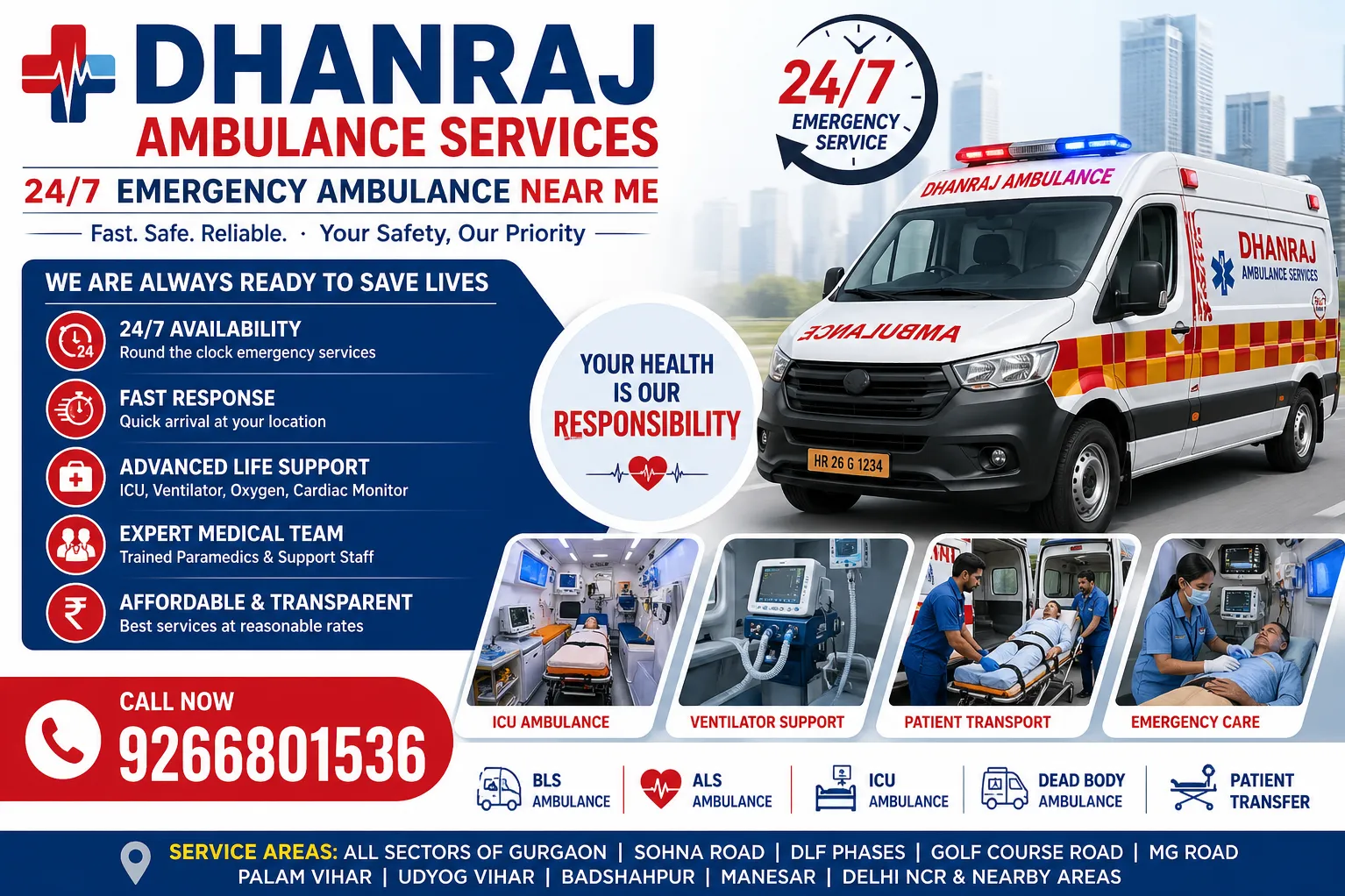 Emergency Ambulance services near me : Dhanraj Ambulance 24-Hour
