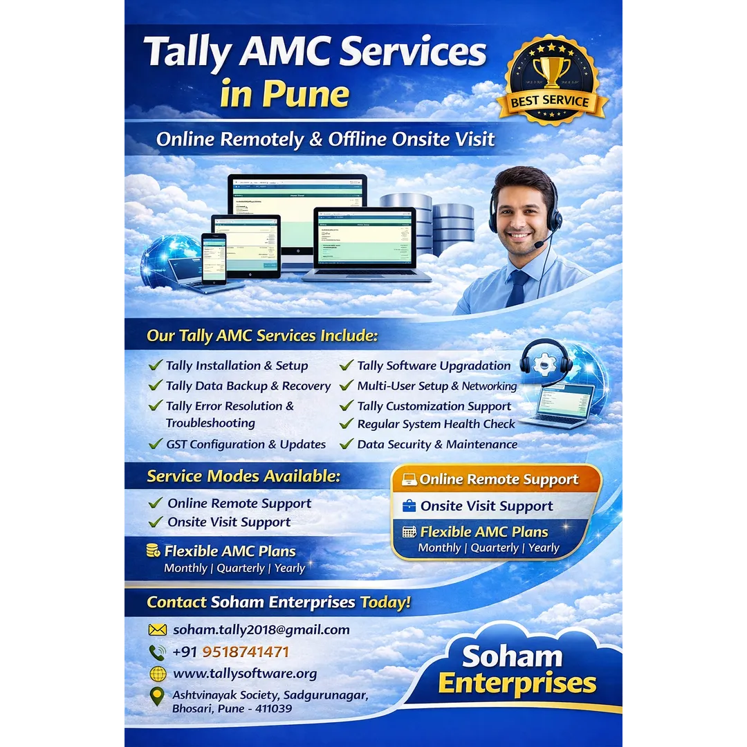 Tally Prime AMC Services in Bhosari, Pune
Annual Maintenance Contract by Soham Enterprises
Looking f...