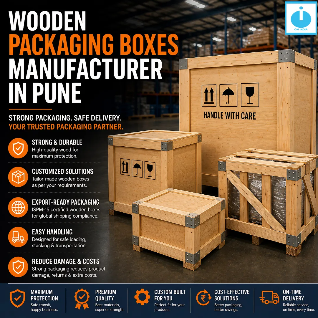 Wooden Packaging Boxes Manufacturer in Pune | Durable & Export-Ready Solutions by Om India Packaging