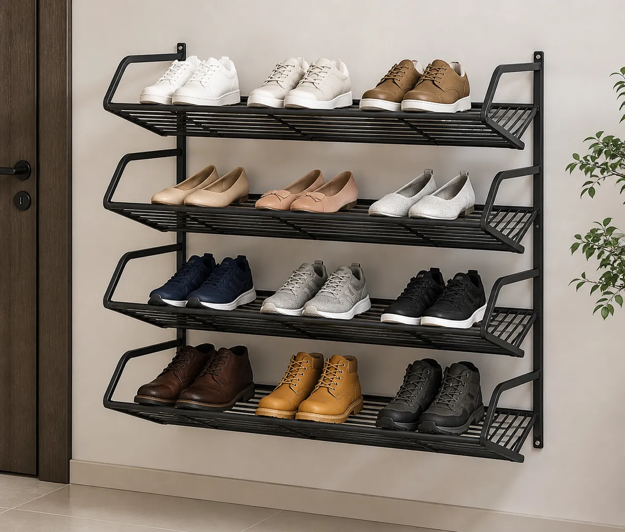 Metal 4 Shelves Wall Mounted Shoe Rack in Koregaon Park – Designed for High-Capacity Storage