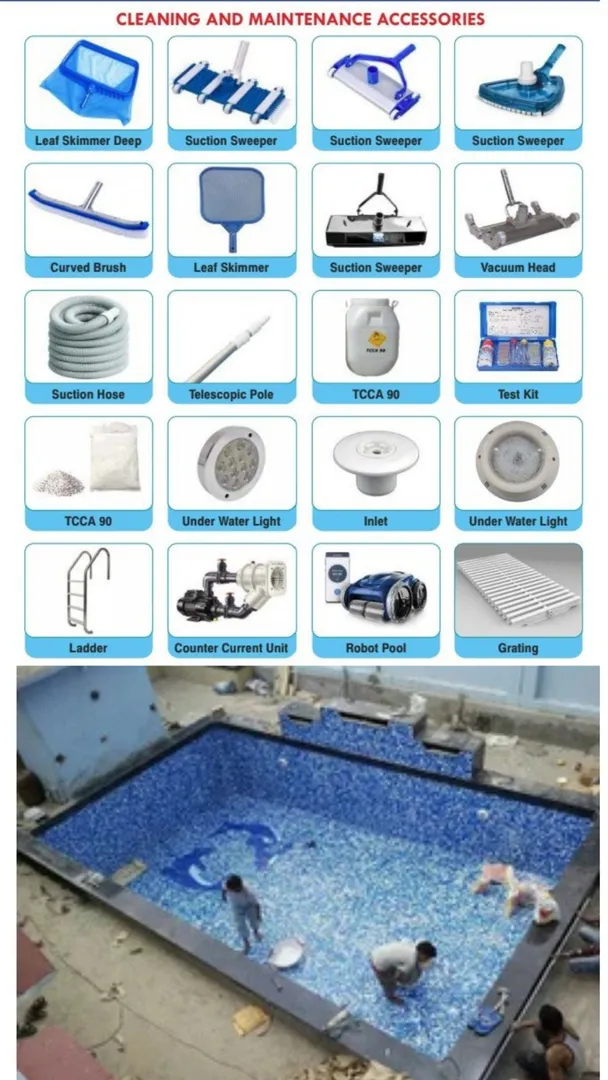 SWIMMING POOL CLEANING KIT AND EQUIPMENTS