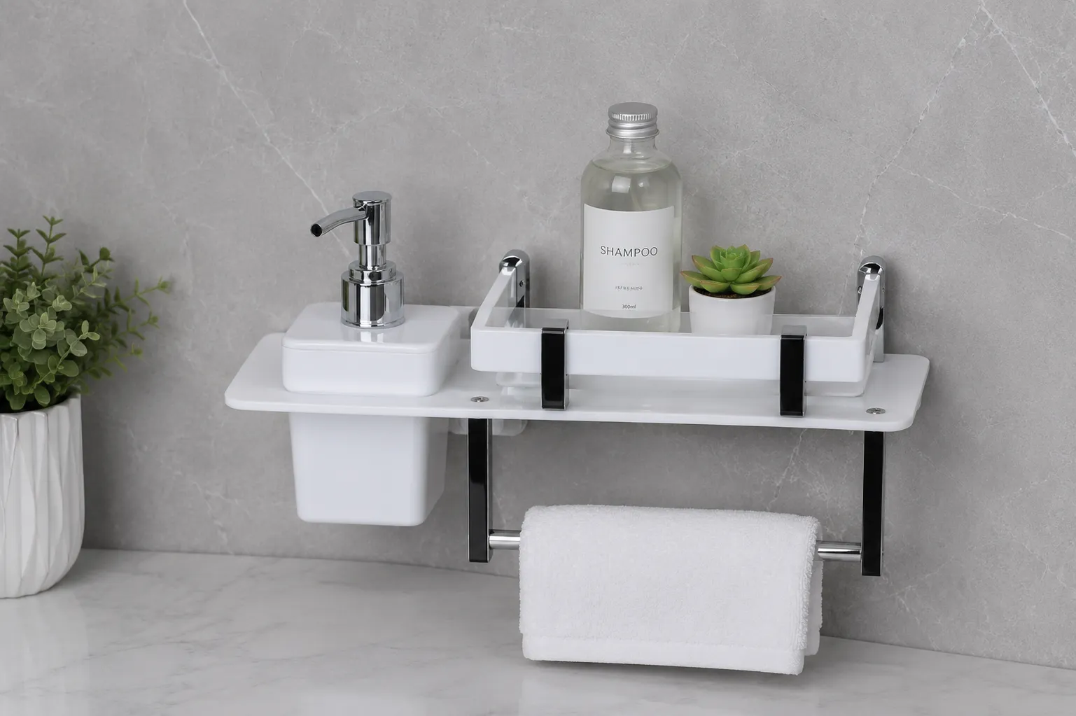 Acrylic Self with soap dispenser & napkin holder Manufacturer