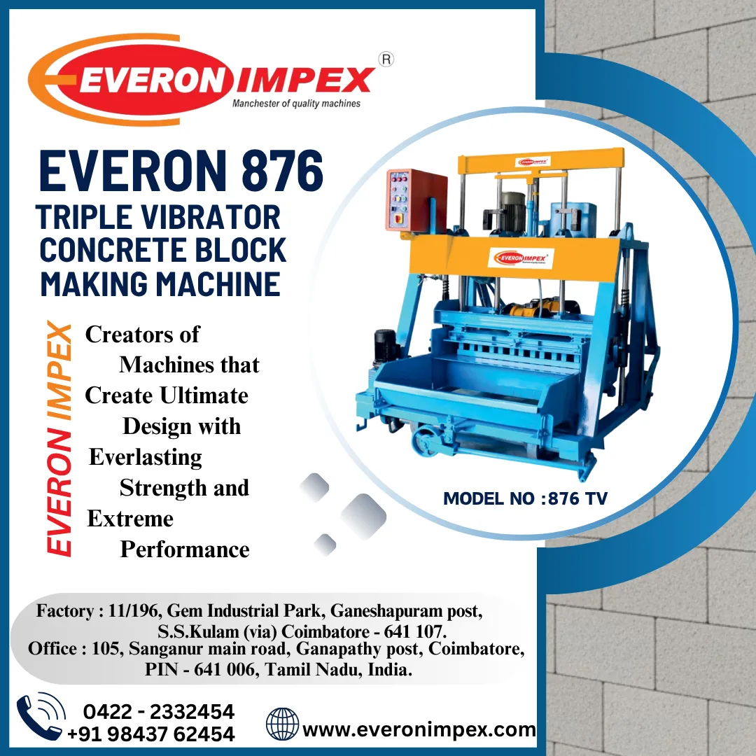 Everon Movable Type Triple Vibrator Concrete Block Making Machine - Model 876 TV
