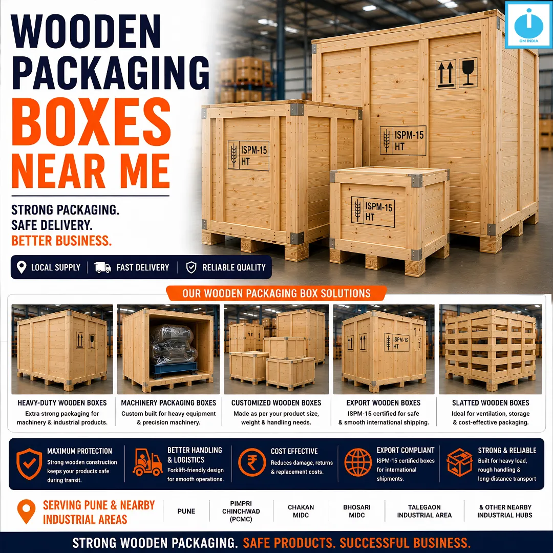 Wooden Packaging Boxes Near Me | Strong & Export-Ready Packaging Solutions by Om India Packaging