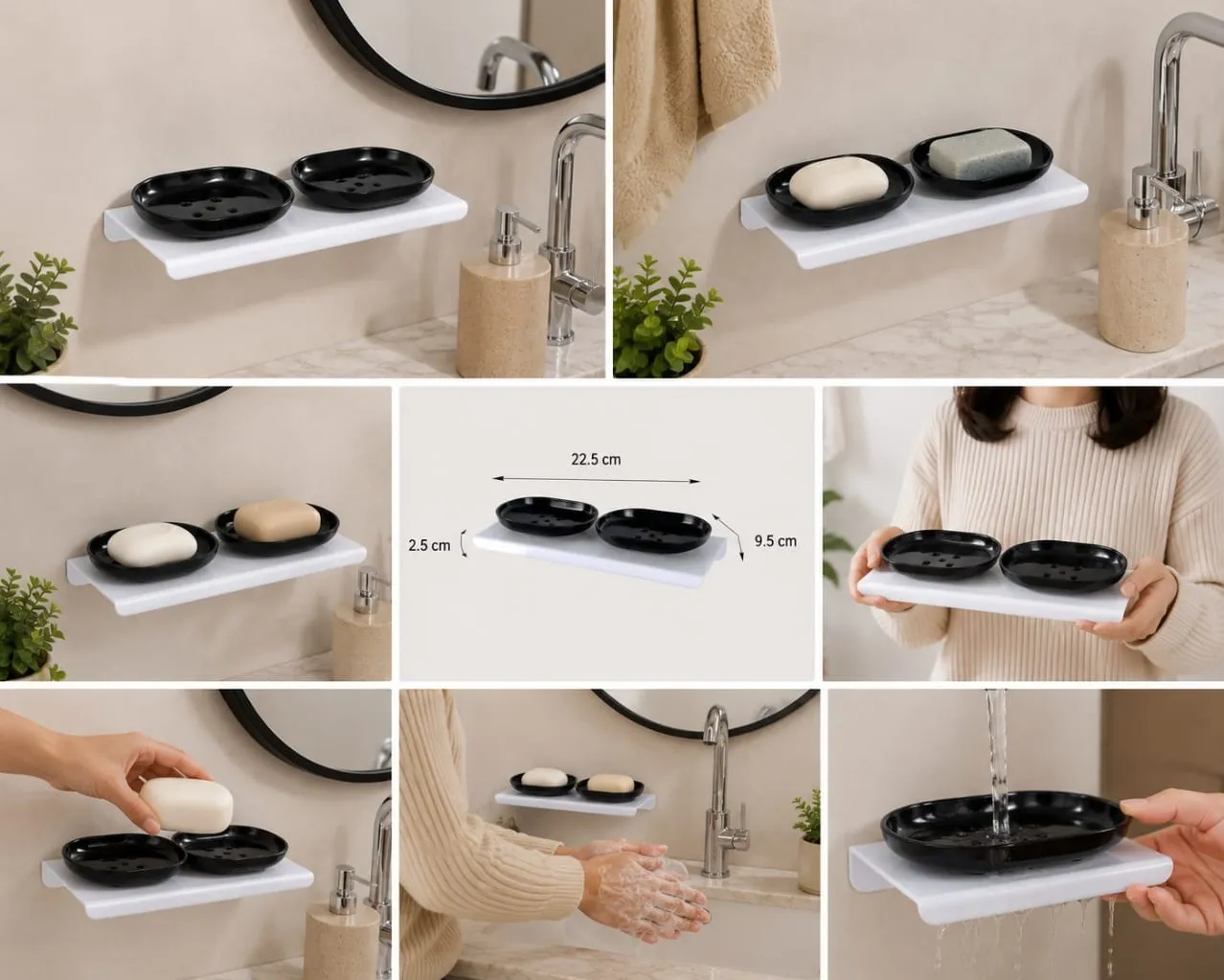 Acrylic black double soap dish