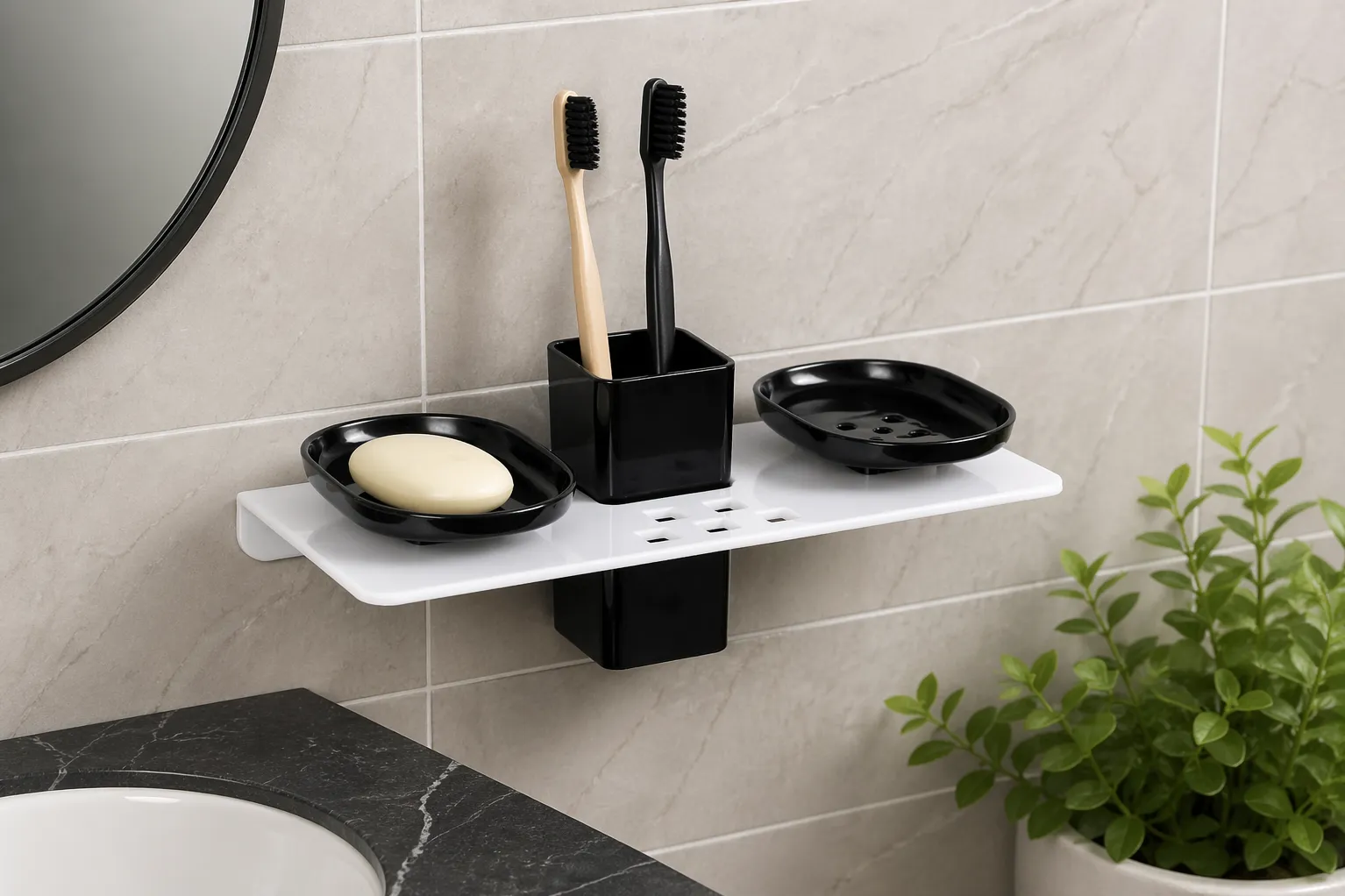 Acrylic black 3 in 1 soap dish
