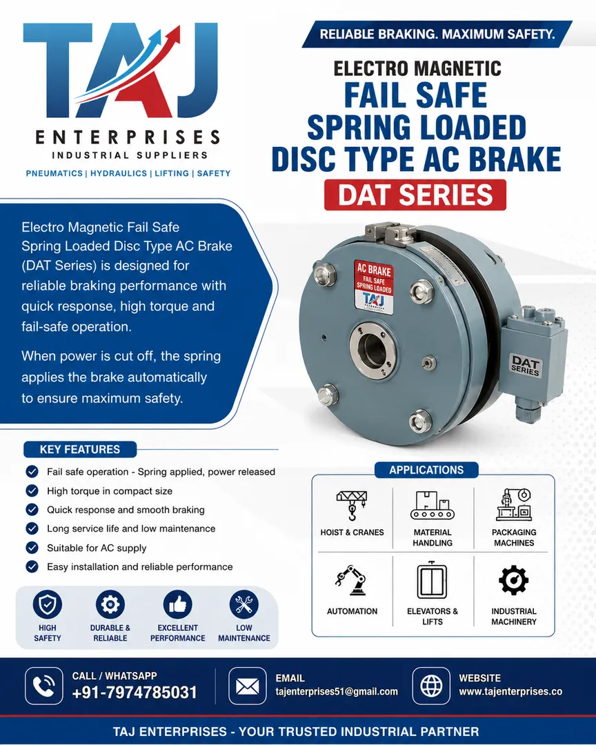 Electro Magnetic Fail Safe Spring Loaded Disc Type AC Brake – DAT Series
We supply high-performance...