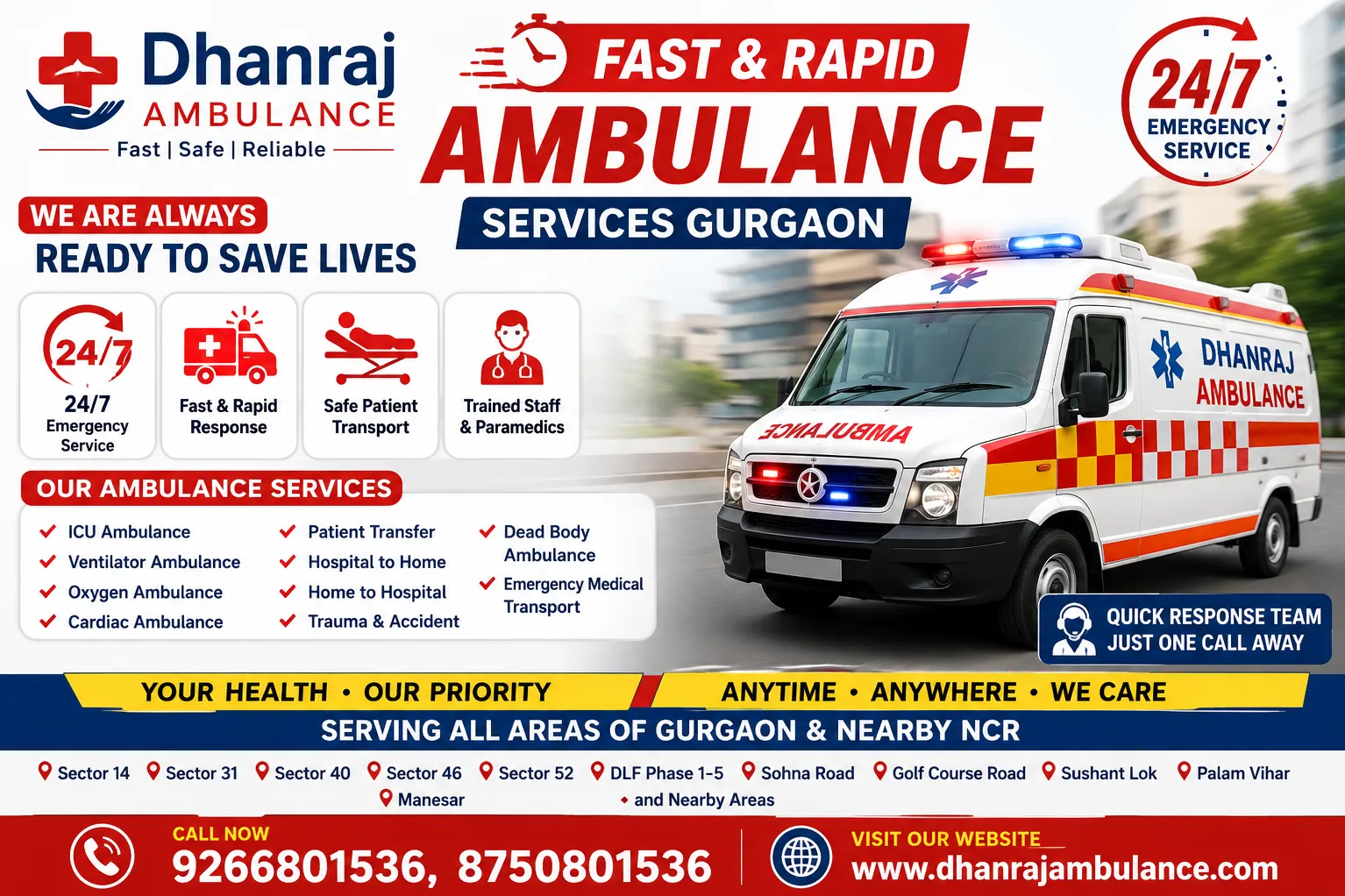 Fast and rapid Ambulance services Gurgaon-24/7