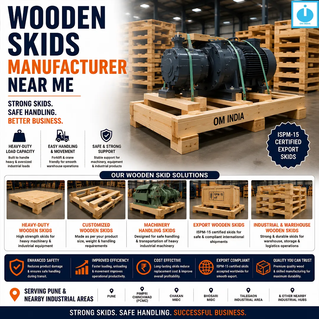 Wooden Skids Manufacturer Near Me | Heavy-Duty Industrial Skids by Om India Packaging