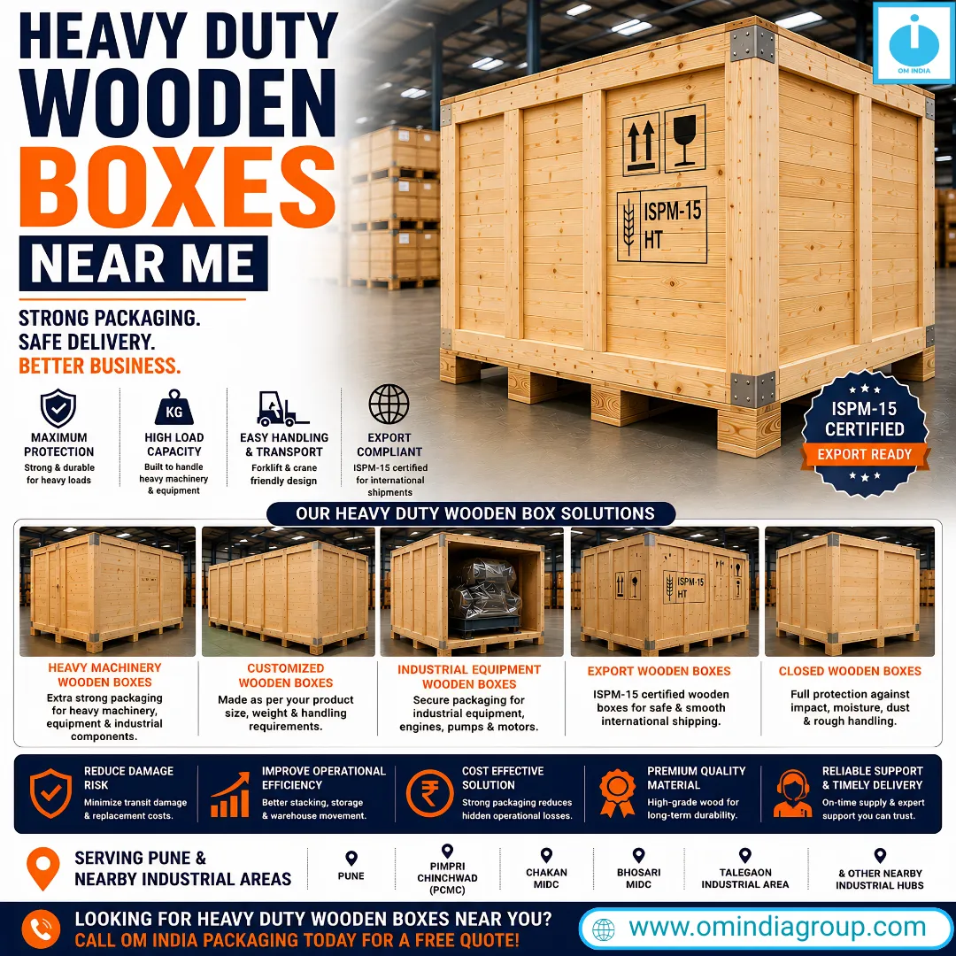 Heavy Duty Wooden Boxes Near Me | Strong Industrial Packaging Solutions by Om India Packaging