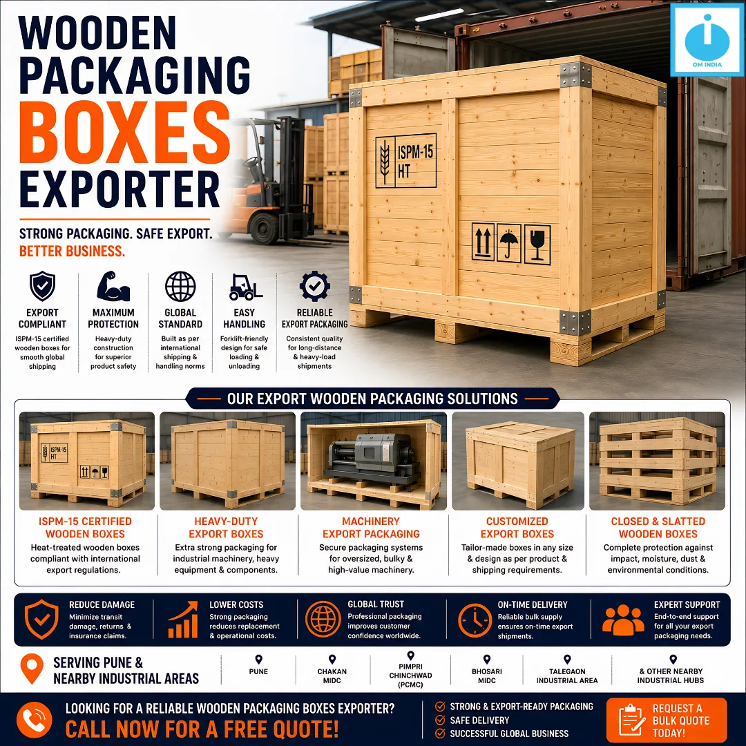 Wooden Packaging Boxes Exporter | Export-Ready Industrial Packaging Solutions by Om India Packaging