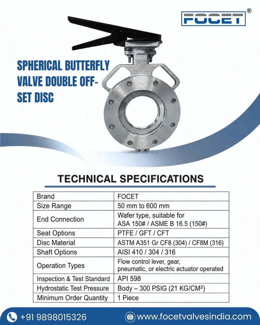 Spherical Butterfly Valve Double Off-Set Disc from India