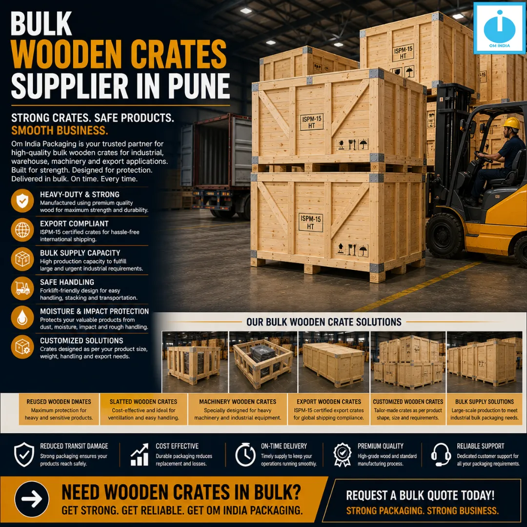 Bulk Wooden Crates Supplier in Pune | Heavy-Duty Industrial & Export Packaging Solutions by Om India