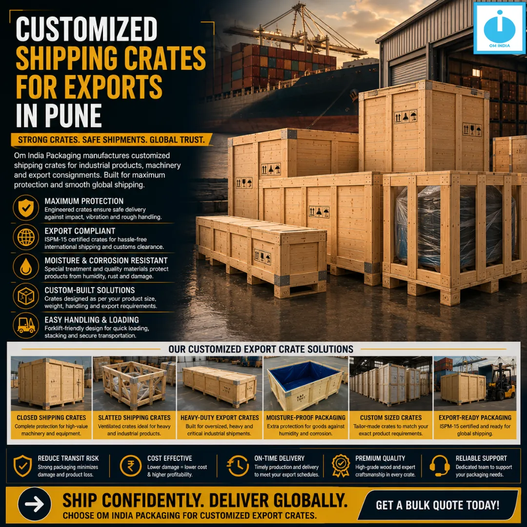 Customized Shipping Crates for Exports in Pune | Reliable Export Packaging Solutions by Om India
