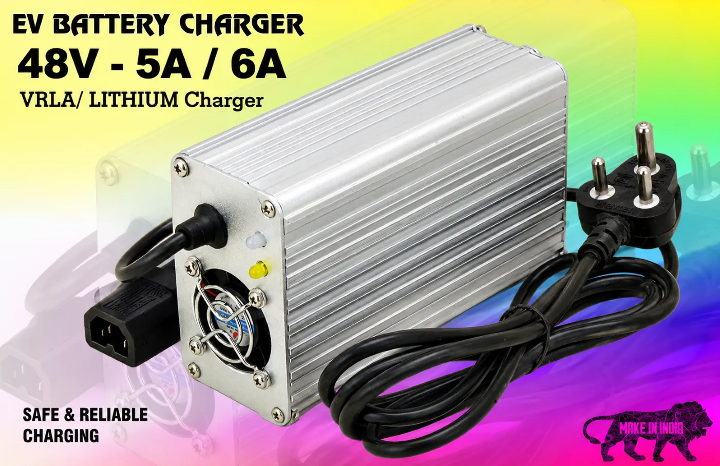⚡ EV Battery Charger 48V – 5A / 6A Metal Box