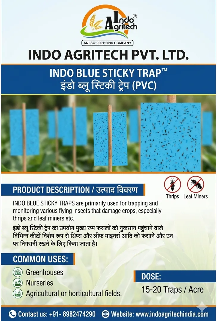 INDO BLUE STICKY TRAP (Smart Pest Control Solution for Indian Agriculture) - Thrips and Leaf Miners