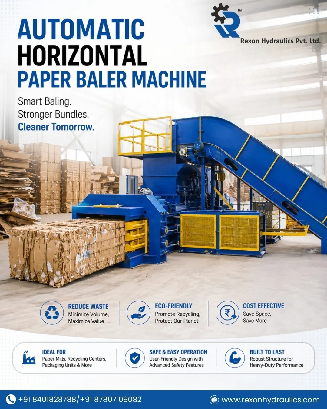 Top 5 Automatic Horizontal Paper Baler Machine Supplier in Ahmedabad | REXON HYDRAULICS PVT. LTD.