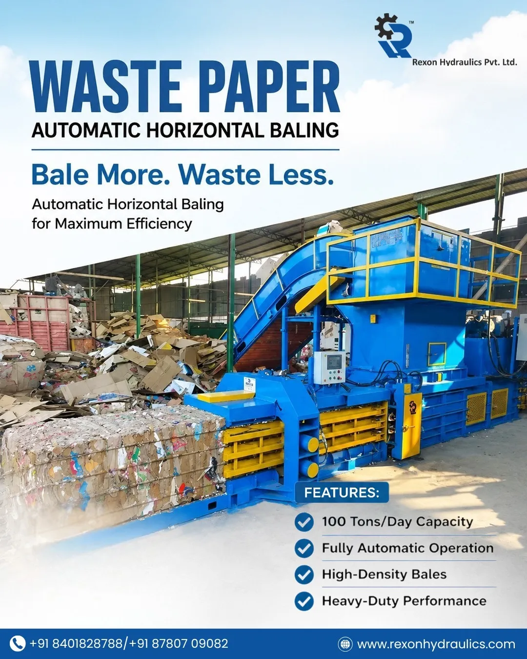 Waste Paper Automatic Horizontal Baling Manufacturer in Ahmedabad | Rexon Hydraulics