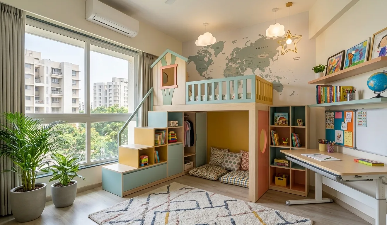 Creative Kids' Bedroom Interiors and Smart Study Spaces in Wakad Apartments