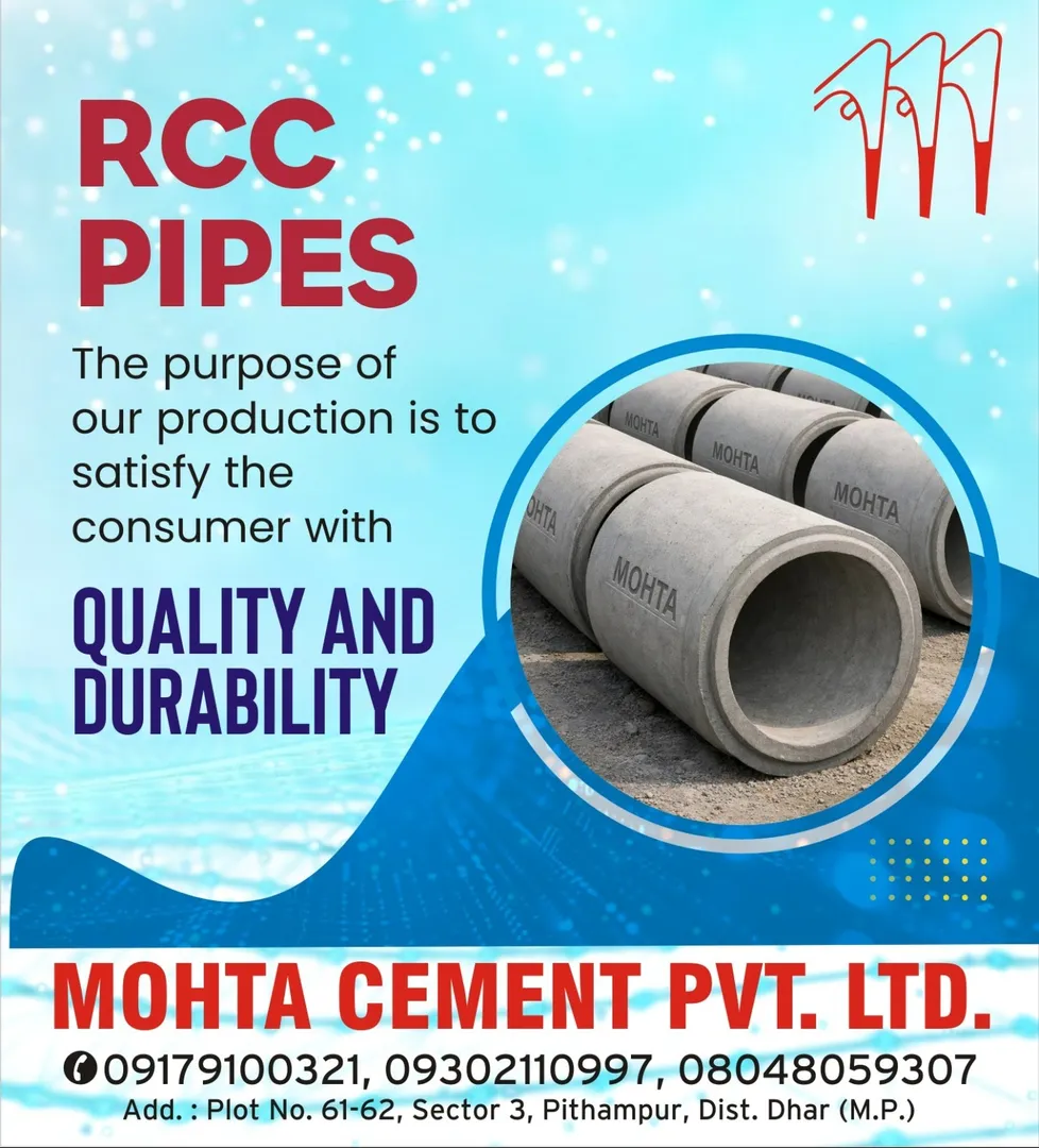 RCC Pipes Dealer in Indore If you are looking for a reliable RCC Pipes Dealer in Indore, Mohta Cemen...