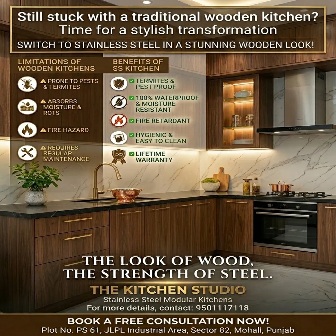 Wooden Look Stainless Steel Modular Kitchen in Mohali