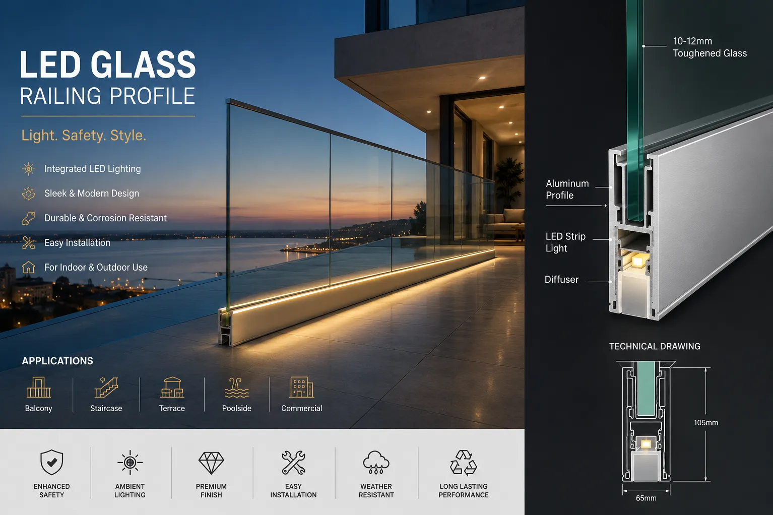 LED Glass Railing Profile Manufacturer in Gujarat – Where Function Meets Modern Design