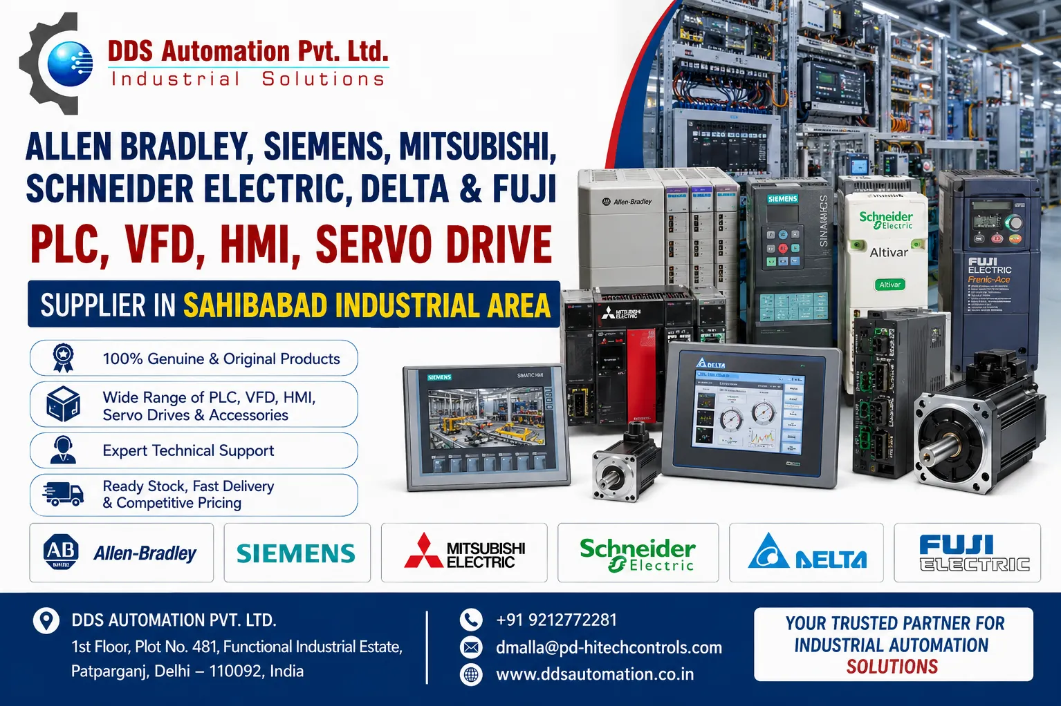 PLC, VFD, HMI & Servo Drive Supplier in Sahibabad Industrial Area