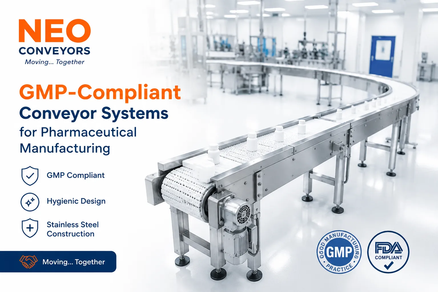 GMP-Compliant Conveyor Systems for Pharmaceutical Manufacturing | Neo Conveyors