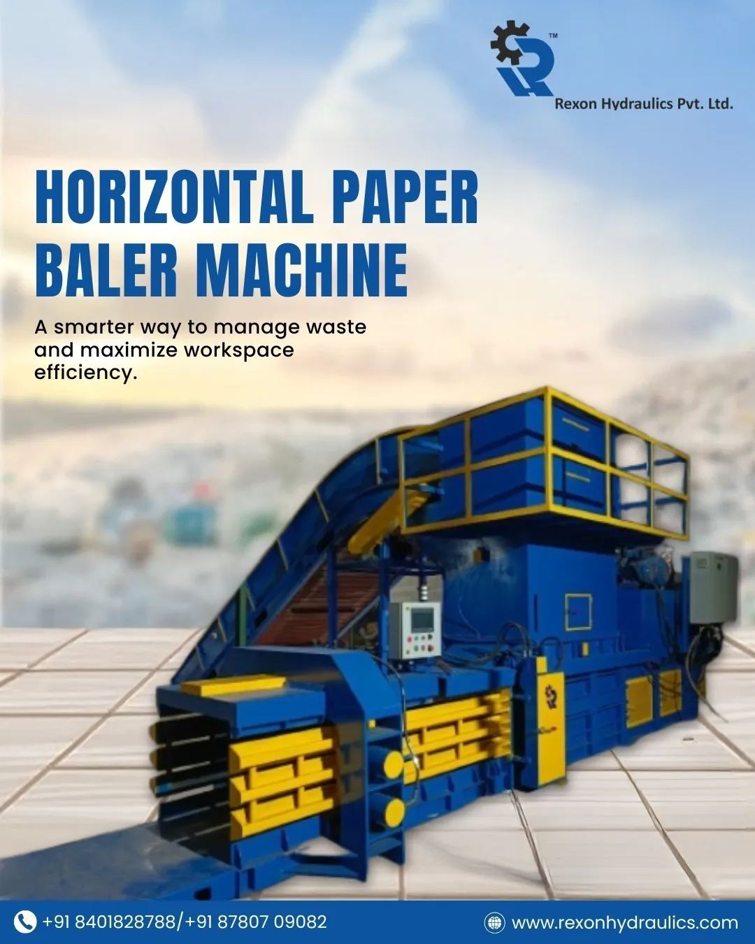 Horizontal Paper Baler Machine Manufacturer in Ahmedabad | Rexon Hydraulics