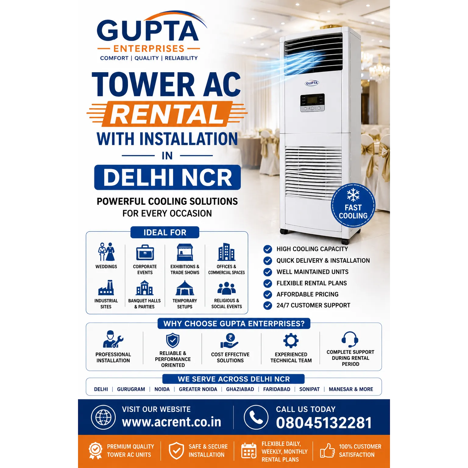 Tower AC Rental with Installation in Delhi NCR | Gupta Enterprises