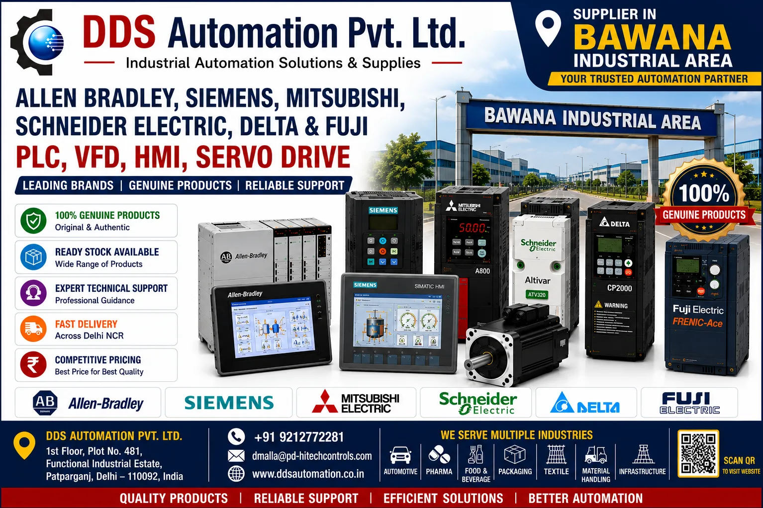 ALLEN-BRADLEY, Siemens, Mitsubishi, Schneider Electric, Delta & Fuji Support and sale Bawana Ind.