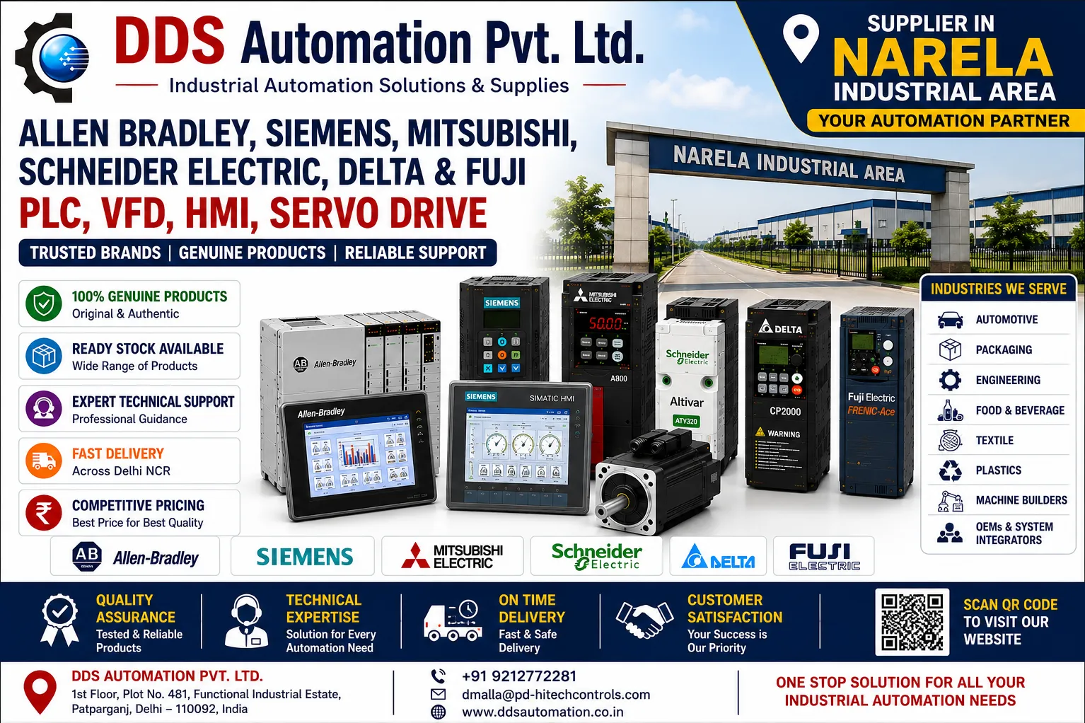 ALLEN-BRADLEY, Siemens, Mitsubishi, Schneider Electric, Delta & Fuji sale and support in Narela Ind
