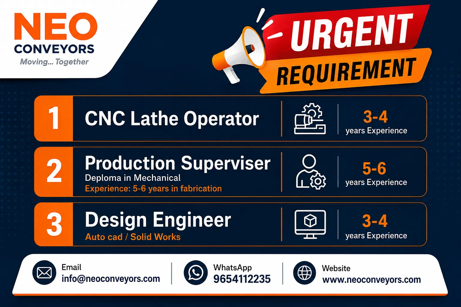 URGENT HIRING β Join NEO Conveyors!