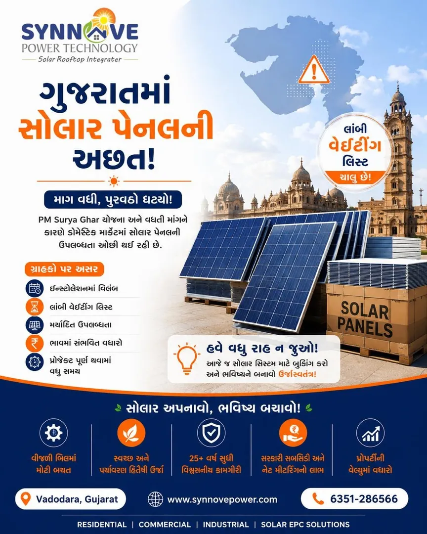 ગુજરાતમાં સોલાર પેનલની અછત: શું છે કારણો અને ગ્રાહકો માટે શું છે અસર?