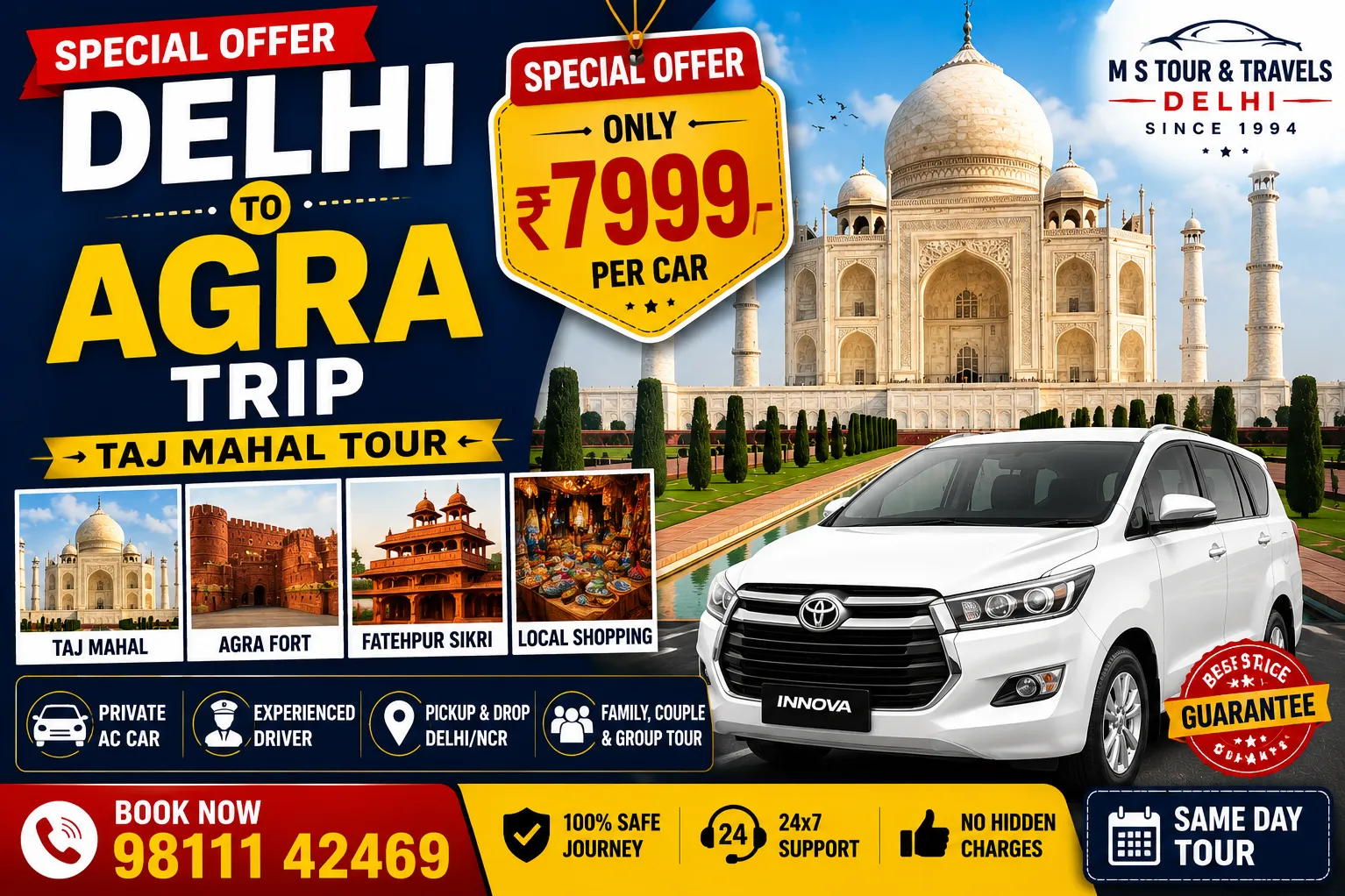 Agra Tour Package from Delhi | Taj Mahal Tour | Best Agra Sightseeing Tour 2026 | M S Tour & Travels