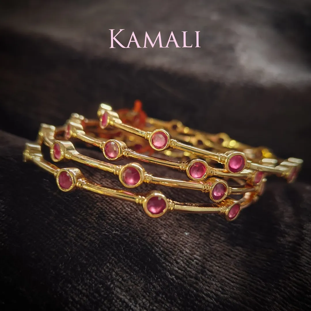 Impon Bangles for Party wear
With Semiprecious Ruby stones
For full image follow us on YouTube cha...