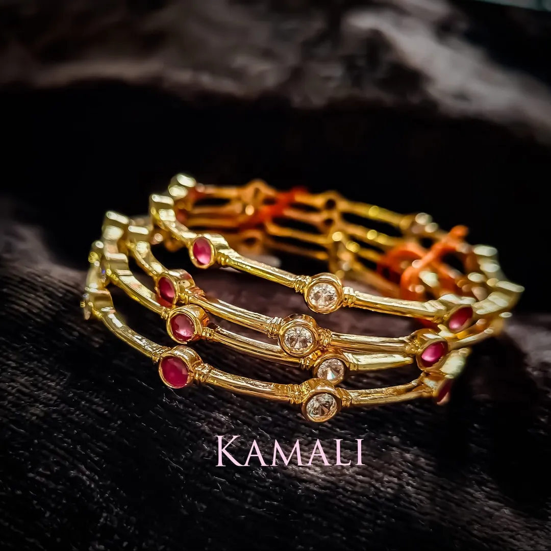 Impon Bangles for Party wear
With Semiprecious Ruby stones
For full image follow us on YouTube cha...