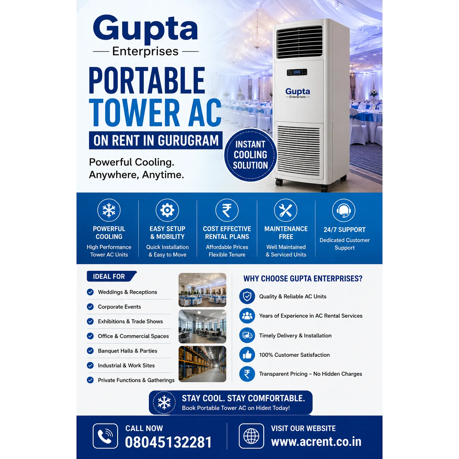 Portable Tower AC on Rent in Gurugram | AC Rental Services | Gupta Enterprises